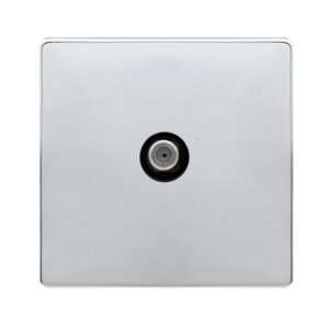 Click Scolmore - Click Definity Complete Non-Isolated Single Satellite Outlet- Polished Chrome Cover Plate Black Insert (SFCH156BK)