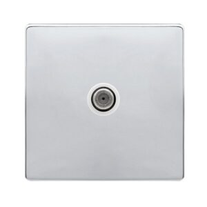 Click Scolmore - Click Definity Complete Non-Isolated Single Satellite Outlet- Polished Chrome Cover Plate Polar White Insert (SFCH156PW)
