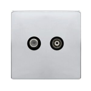 Click Scolmore - Click Definity Complete Isolated Satellite & Isolated Coaxial Outlet- Polished Chrome Cover Plate Black Insert (SFCH157BK)