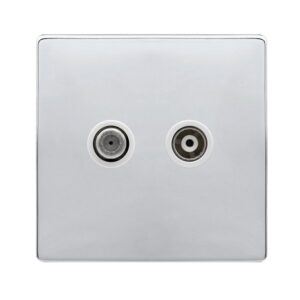 Click Scolmore - Click Definity Complete Isolated Satellite & Isolated Coaxial Outlet- Polished Chrome Cover Plate Polar White Insert (SFCH157PW)