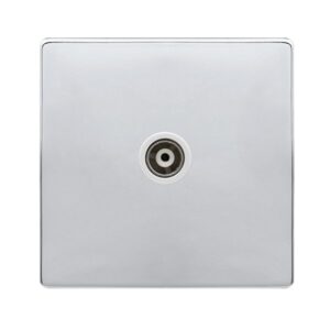 Click Scolmore - Click Definity Complete Single Isolated Coaxial Outlet Polished Chrome Cover Plate Polar White Insert (SFCH158PW)