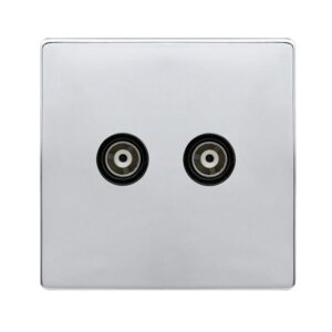 Click Scolmore - Click Definity Complete Twin Isolated Coaxial Outlet Polished Chrome Cover Plate Black Insert (SFCH159BK)