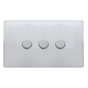 Click Scolmore - Click Definity Complete 3 Gang 2 Way 100W Dimmer Switch Polished Chrome (SFCH163)