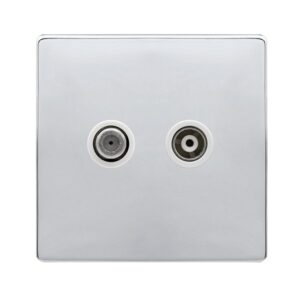 Click Scolmore - Click Definity Complete Non-Isolated Satellite & Non-Isolated Coaxial Outlet- Polished Chrome Cover Plate Polar White Insert (SFCH170PW)