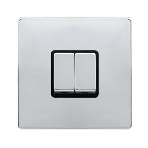 Click Scolmore - Click Definity Complete 10Ax Ingot 2 Gang 2 Way Switch Polished Chrome Cover Plate Black Insert (SFCH412BK)