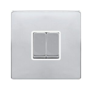 Click Scolmore - Click Definity Complete 10Ax Ingot 2 Gang 2 Way Switch Polished Chrome Cover Plate Polar White Insert (SFCH412PW)