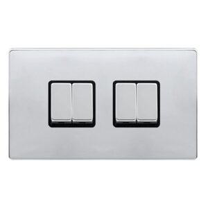 Click Scolmore - Click Definity Complete 10Ax Ingot 4 Gang 2 Way Switch Polished Chrome Cover Plate Black Insert (SFCH414BK)