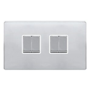 Click Scolmore - Click Definity Complete 10Ax Ingot 4 Gang 2 Way Switch Polished Chrome Cover Plate Polar White Insert (SFCH414PW)