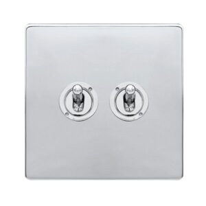 Click Scolmore - Click Definity Complete 10Ax 2 Gang 2 Way Toggle Switch Polished Chrome (SFCH422)