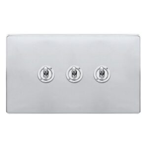 Click Scolmore - Click Definity Complete 10Ax 3 Gang 2 Way Toggle Switch Polished Chrome (SFCH423)