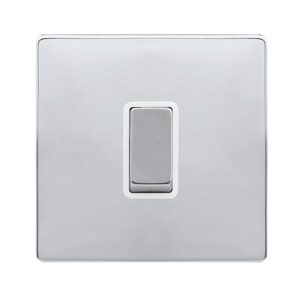 Click Scolmore - Click Definity Complete 10Ax Ingot 1 Gang Intermediate Switch Polished Chrome Cover Plate Polar White Insert (SFCH425PW)