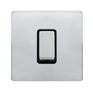 Click Scolmore - Click Definity Complete 50A Ingot 1 Gang Double Pole Switch Polished Chrome Cover Plate Black Insert (SFCH500BK)