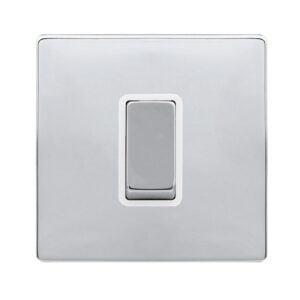 Click Scolmore - Click Definity Complete 50A Ingot 1 Gang Double Pole Switch Polished Chrome Cover Plate Polar White Insert (SFCH500PW)