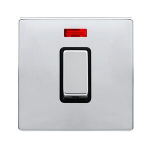 Click Scolmore - Click Definity Complete 50A Ingot 1 Gang Double Pole Switch With Neon Polished Chrome Cover Plate Black Insert (SFCH501BK)