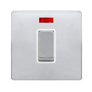 Click Scolmore - Click Definity Complete 50A Ingot 1 Gang Double Pole Switch With Neon Polished Chrome Cover Plate Polar White Insert (SFCH501PW)