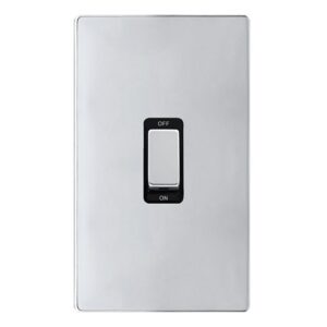 Click Scolmore - Click Definity Complete 50A Ingot 2 Gang Double Pole Switch Polished Chrome Cover Plate Black Insert (SFCH502BK)