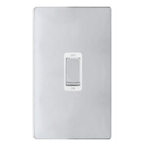 Click Scolmore - Click Definity Complete 50A Ingot 2 Gang Double Pole Switch Polished Chrome Cover Plate Polar White Insert (SFCH502PW)