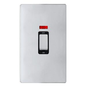 Click Scolmore - Click Definity Complete 50A Ingot 2 Gang Double Pole Switch With Neon Polished Chrome Cover Plate Black Insert (SFCH503BK)