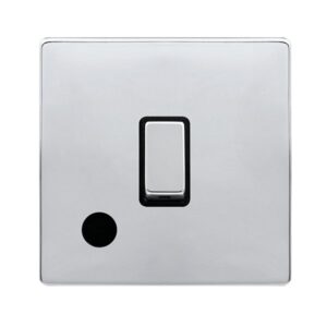 Click Scolmore - Click Definity Complete 20A Ingot Double Pole Switch With Flex Outlet Polished Chrome Cover Plate Black Insert (SFCH522BK)