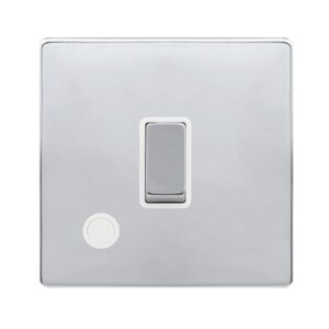 Click Scolmore - Click Definity Complete 20A Ingot Double Pole Switch With Flex Outlet Polished Chrome Cover Plate Polar White Insert (SFCH522PW)