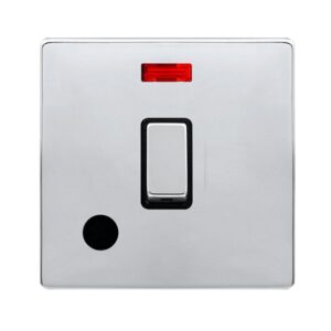 Click Scolmore - Click Definity Complete 20A Ingot Double Pole Switch With Neon & Flex Outlet Polished Chrome Cover Plate Black Insert (SFCH523BK)