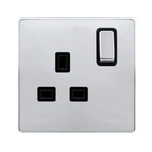 Click Scolmore - Click Definity Complete 13A Ingot 1 Gang Dp Switched Socket Polished Chrome Cover Plate Black Insert (SFCH535BK)