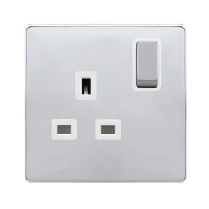 Click Scolmore - Click Definity Complete 13A Ingot 1 Gang Dp Switched Socket Polished Chrome Cover Plate Polar White Insert (SFCH535PW)