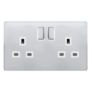Click Scolmore - Click Definity Complete 13A Ingot 2 Gang Dp Switched Socket Polished Chrome Cover Plate Polar White Insert (SFCH536PW)