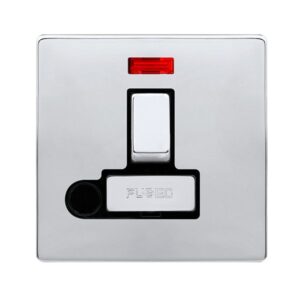 Click Scolmore - Click Definity Complete 13A Ingot Switched Fused Connection Unit With Neon & Optional Flex Outlet Polished Chrome Cover Plate Black Insert (SFCH552BK)