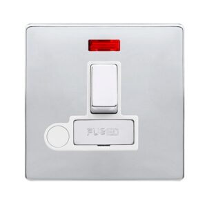 Click Scolmore - Click Definity Complete 13A Ingot Switched Fused Connection Unit With Neon & Optional Flex Outlet Polished Chrome Cover Plate Polar White Insert (SFCH552PW)