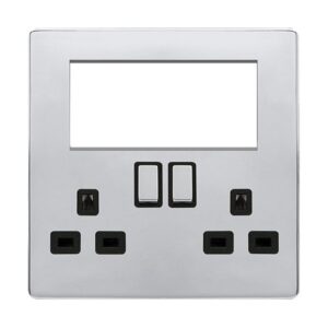Click Scolmore - Click Definity Complete 2 Gang 3 Pin Safety Shutter Switched Socket With Quad New Media Apertures (SFCH604BK)