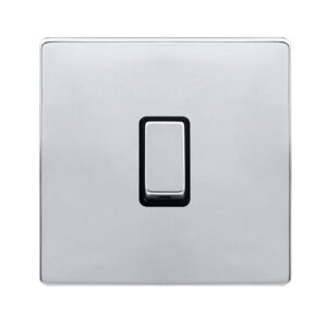 Click Scolmore - Click Definity Complete 20A Ingot Double Pole Switch Polished Chrome Cover Plate Black Insert (SFCH722BK)