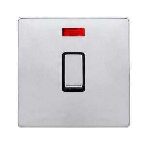 Click Scolmore - Click Definity Complete 20A Ingot Double Pole Switch With Neon Polished Chrome Cover Plate Black Insert (SFCH723BK)