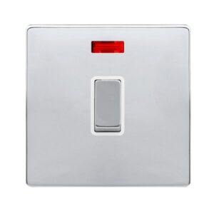 Click Scolmore - Click Definity Complete 20A Ingot Double Pole Switch With Neon Polished Chrome Cover Plate Polar White Insert (SFCH723PW)