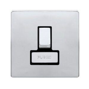 Click Scolmore - Click Definity Complete 13A Ingot Switched Fused Connection Unit Polished Chrome Cover Plate Black Insert (SFCH751BK)