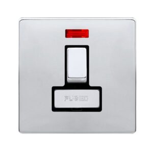 Click Scolmore - Click Definity Complete 13A Ingot Switched Fused Connection Unit With Neon Polished Chrome Cover Plate Black Insert (SFCH752BK)