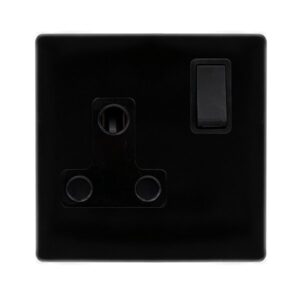 Click Scolmore - Click Definity Complete 15A Round Pin Switched Socket Metal Black Cover Plate Black Insert (SFMB034BK)