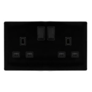 Click Scolmore - Click Definity Complete 13A Ingot 2 Gang Dp Switched Socket Metal Black Cover Plate Black Insert (SFMB036BK)