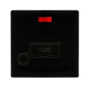 Click Scolmore - Click Definity Complete 13A Fused Connection Unit With Neon & Optional Flex Outlet Metal Black Cover Plate Black Insert (SFMB053BK)