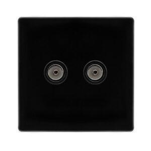 Click Scolmore - Click Definity Complete Twin Non-Isolated Coaxial Outlet Metal Black Cover Plate Black Insert (SFMB066BK)