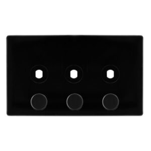 Click Scolmore - Click Definity Complete 3 Gang Unfurnished Dimmer Plate & Knobs Metal Black (SFMB143PL)