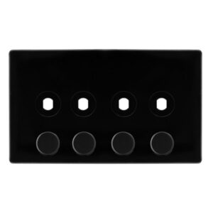Click Scolmore - Click Definity Complete 4 Gang Unfurnished Dimmer Plate & Knobs Metal Black (SFMB144PL)