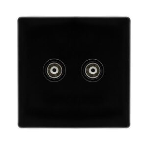 Click Scolmore - Click Definity Complete Twin Isolated Coaxial Outlet Metal Black Cover Plate Black Insert (SFMB159BK)