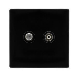 Click Scolmore - Click Definity Complete Non-Isolated Satellite & Non-Isolated Coaxial Outlet- Metal Black Cover Plate Black Insert (SFMB170BK)