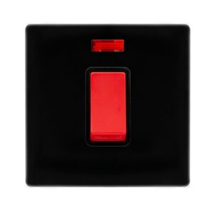 Click Scolmore - Click Definity Complete 50A 1 Gang Double Pole Switch With Neon Metal Black Cover Plate Black Insert (SFMB201BK)