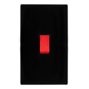 Click Scolmore - Click Definity Complete 50A 2 Gang Double Pole Switch Metal Black Cover Plate Black Insert (SFMB202BK)