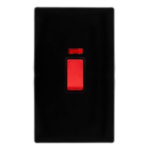 Click Scolmore - Click Definity Complete 50A 2 Gang Double Pole Switch With Neon Metal Black Cover Plate Black Insert (SFMB203BK)