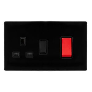 Click Scolmore - Click Definity Complete 50A Double Pole Switch With 13A Double Pole Switched Socket Metal Black Cover Plate Black Insert (SFMB204BK)