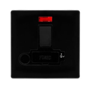 Click Scolmore - Click Definity Complete 13A Switched Lockable Connection Unit With Neon & Optional Flex Outlet Metal Black Cover Plate Black Insert (SFMB252BK)