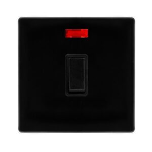 Click Scolmore - Click Definity Complete 20A Double Pole Switch With Neon Metal Black Cover Plate Black Insert (SFMB623BK)